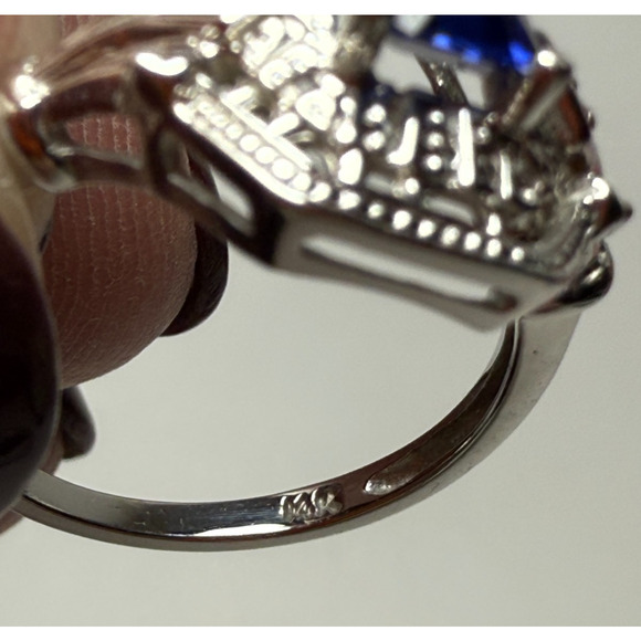 14K Art Deco Style White Gold Lab Created Blue Sapphire Ring 3.24grams Size 6.5 - Picture 9 of 9